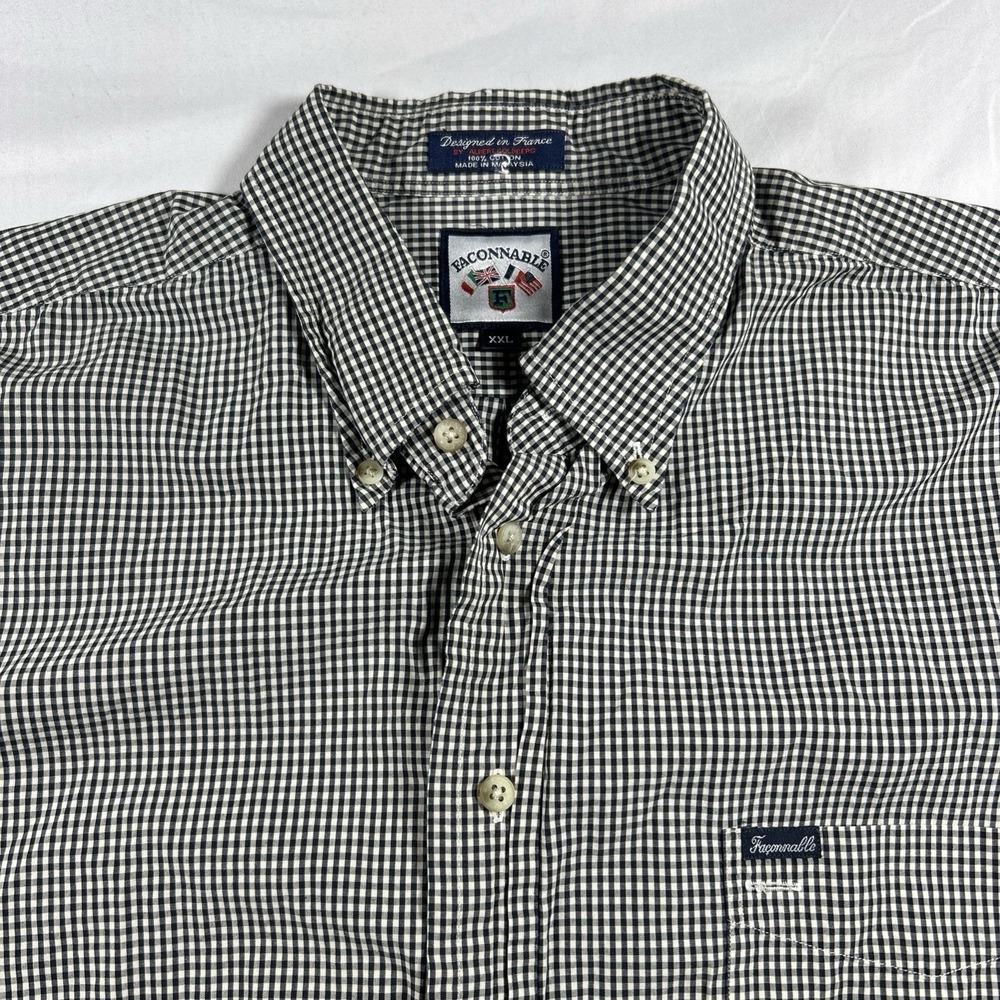 Faconnable Men's Size - XXL Black Check Long Sleeve Button Down